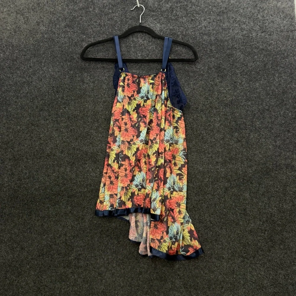 Vintage Floral Mesh Babydoll Chemise Navy Blue Lace Sequin Lingerie 2X